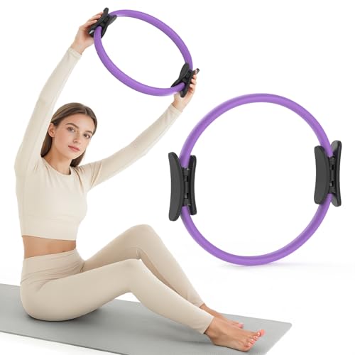 JKSHMYT Pilates Ring Fitness Circle for Women, Pilates Equipment – 14.5" Home Magic Exercise Workout, Better me Pilates Essentials Starter Set for Beginners Toning Inner Thighs, Arms and Core - color: Purple