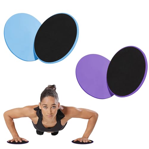 17.5cm/6.89In Round Core Sliders for Working Out,Set of 4 Exercise Core Pilates Sliders,Floor Foot Slider for Exercise 2 Color - color: blue + purple