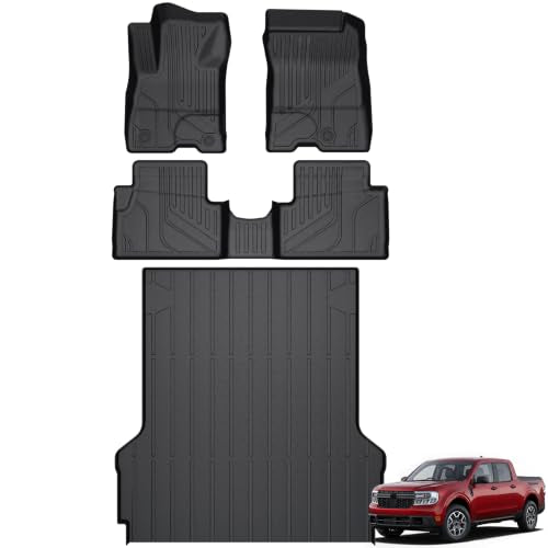 KARPAL Floor Mats for 2022-2025 2026 Ford Maverick Hybrid (Not Fit Gas) | All Weather TPE Custom Fit Ford Maverick Hybrid Accessories 1st&2nd Row Floor Liner & Bed Mat Full Sets - style: 2022-2026 | For Ford Maverick Hybrid | 1st & 2nd Row & Cargo