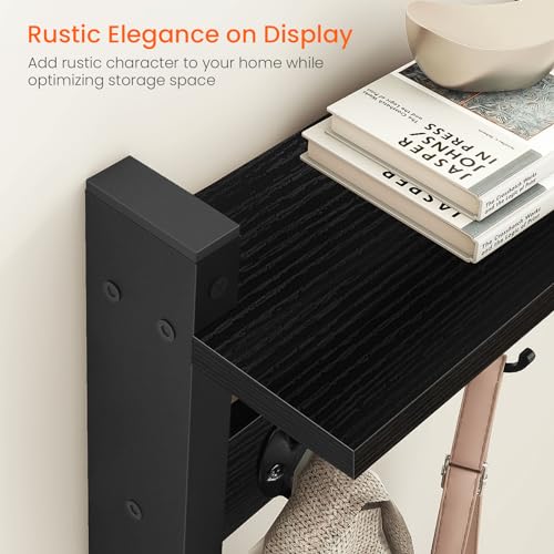 Homode Coat Rack Wall Mount with Shelf, 24" Long Entryway Shelf with Hooks Underneath, Wooden Coat Hanger for Hanging Hats, Bathroom Towels, Clothes, Black - color: Black, size: 24 Inch Long