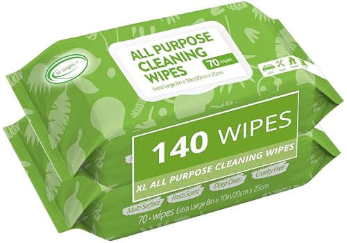 Air Jungles All Purpose Cleaning Wipes 140 Count, XL 8x10 Inch | Heavy Duty for Car Interior, Kitchen, Bathroom, Gym Equipment, Tools, Non-Toxic Safe For Multi-Surface - size: 70 Count (Pack of 2)
