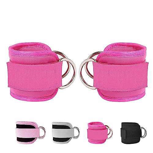 Fitness Ankle Straps for Cable Machines, 2 Pack Comfortable Adjustable Padded Ankle Wrist Cuffs, Kickback Glute Workouts for Men Women, D-Ring Leg Straps with Neoprene Padding - color: rose
