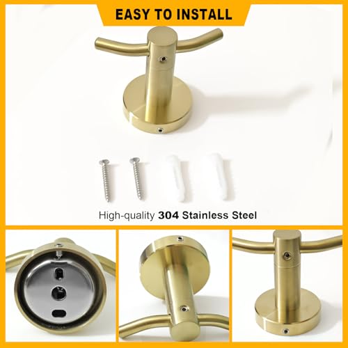 2 Pack Towel Hooks for Bathroom, Screw in Stainless Steel Wall Hooks for Hanging Coat Robe Keys(Brushed Gold) - color: Brushed Gold