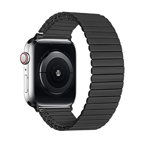 Stainless Steel Stretchable Band Compatible with Apple Watch Series 6/5/4/3/2/1 SE, 41mm/45mm/42mm/38mm/40mm/44mm, Expansion Clasp, Black, 38mm/40mm/42mm/44mm - color: Black, size: 38MM/40MM/41MM M/L