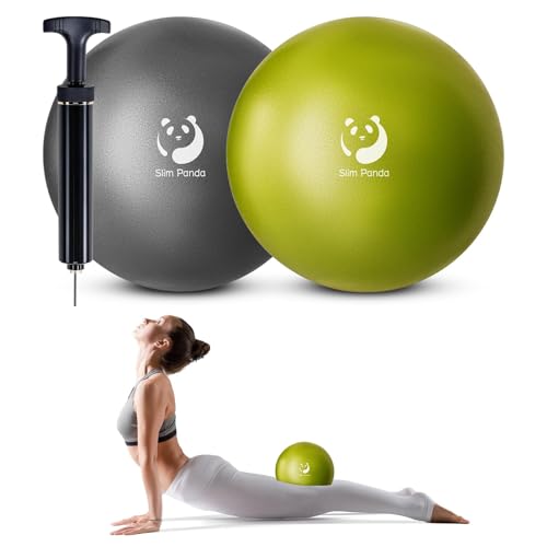 Slim Panda 9 Inch Pilates Ball - Anti-Burst Mini Yoga Ball with Needle Valve Pump - Small Exercise Core Ball for Barre, Stability & Physical Therapy - color: Black+Olive Green