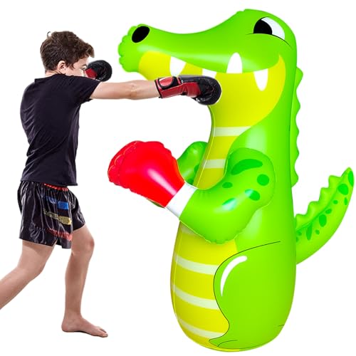48 in Punching Bag for Kids, Free Standing Inflatable Dummy, Inflatable Punching Bag, De-Stress Boxing Bag for Kid - color: Crocodile-BDW-Green