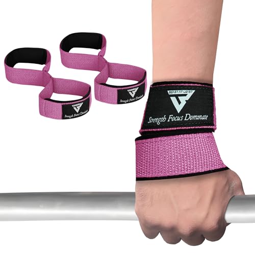 Weight Lifting Straps Figure 8, Anti Slip Strap with cuffs wrist Support for Gym Workout Deadlift Powerlifting Bodybuilding Weightlifting, Fitness Strength Training, Hand Bar Grip for Men - color: Pink
