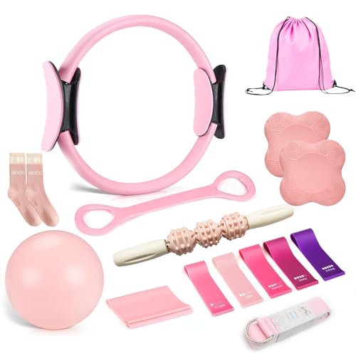 Pilates Equipment Kit for Home Workout,Home Pilates Ring and Ball Set for Women,16PCS Pilates Essentials Accessories for Beginners and Women Yoga