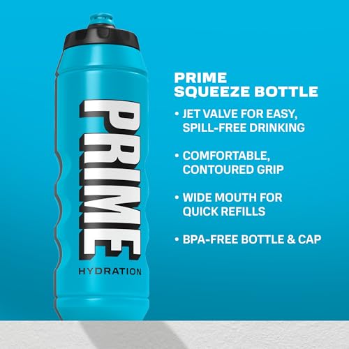 PRIME 32 oz Blue Squeeze Sports Water Bottle, BPA Free, Dishwasher Safe, Easy-Grip Ergonomic Leakproof Design, Fast Hydration for Gym, Cycling, Running - color: Blue