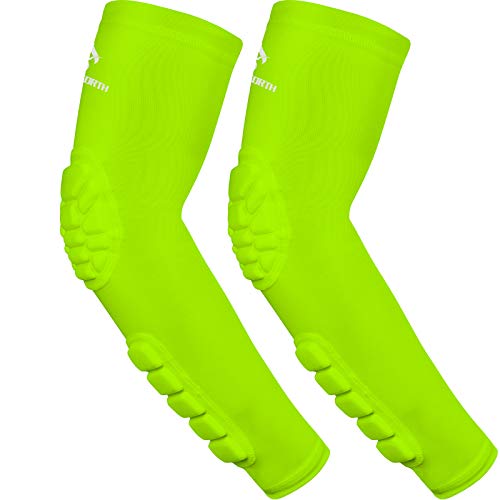 2PCS Padded Elbow Forearm Sleeves Compression Arm Protective Support - color: Green Padded Elbow Forearm, size: Large
