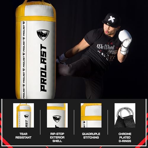 4Ft XL 135Lb Heavy Punching Kicking Bag for Adults, Boxing, MMA, Martial Arts, Muay Thai, Strength Training Equipment - color: White / Yellow, size: Unfilled