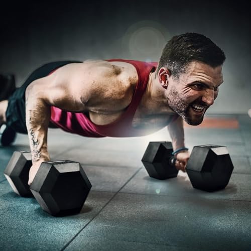 Yes4All Chrome/Rubber Grip Encased Hex Dumbbells – Hand Weights With Anti-Slip 10-30 LBS Pair - color: C. 15lbs - Pair, style: Rubber Grip