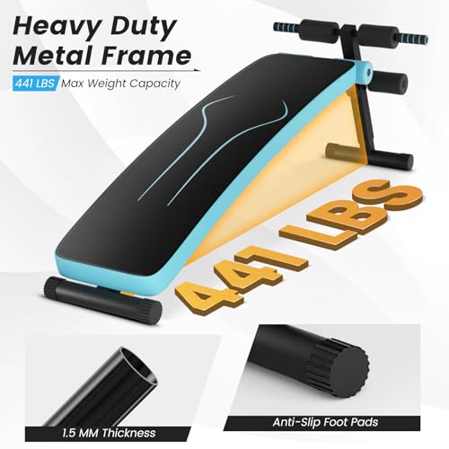 GYMAX Sit up Bench, Folding Adjustable Workout Bench for Ab Exercise, Curved Incline/Decline Slant Bench, Foldable Strength Training Weight Bench, Situps Abs Workout Equipment - color: Blue