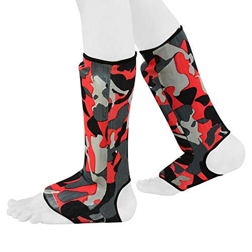 Be Smart Kids, Adults, Youth, Men and Women Muay Thai MMA Kickboxing Shin Guards, Instep Guard Training, Sparring Protective Gear Equipment Shin Kick Pads - color: Red Camo, size: XXS ( 9 to 13 Years )