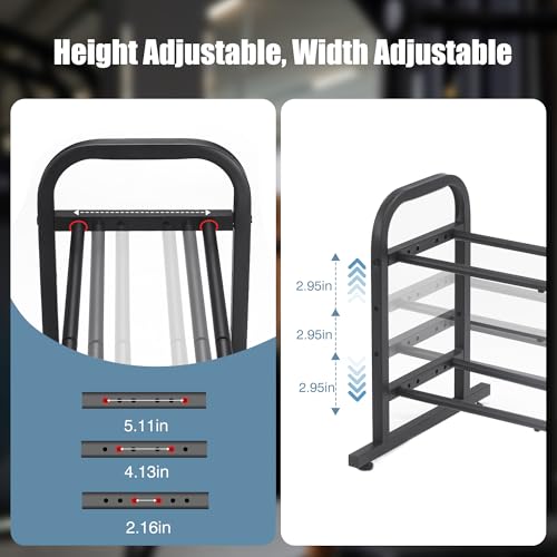 facka 2-Tier Dumbbell Rack Stand Only, Weight Rack for Home Gym | 360 Lbs Capacity, For Hex Dumbbells and Kettlebells, 3-Level Width, Adjustable Height, Non-Slip Feet