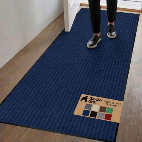 GORILLA GRIP Waterproof Traffic Guard Door Mat, 70x24, Indoor Outdoor Heavy Duty Entryway Mats, Strong Backing Commercial Utility Rugs for Office, Hallway, Garage, Patio, Low Profile Runner Rug, Blue - color: Blue, size: 70" X 24"