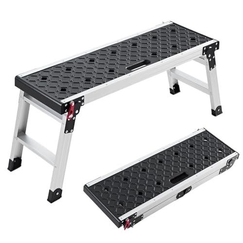 VEVOR Folding Work Platform, 35.8 x 12.2 in Aluminum Step Stool, 16.5 in Height, 500 lbs Load Capacity, Heavy Duty Platform Ladder with Locks, Portable Work Bench for Painting & Maintenance & Home