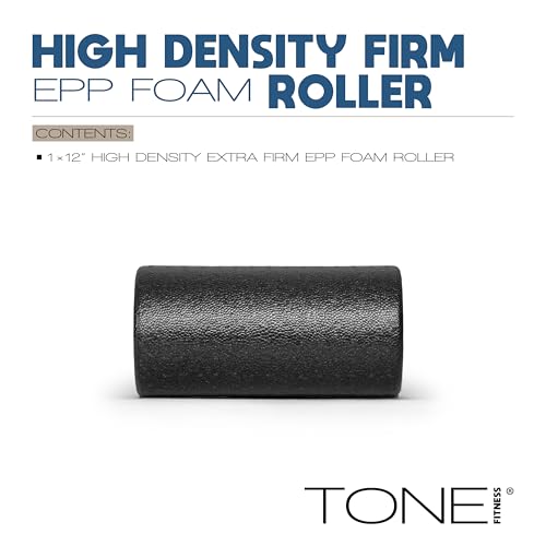 Tone Fitness High Density EPP Foam Exercise Foam Roller for Yoga, Pilates, Stretching, Massage, and Recovery | Multiple Sizes and Colors - color: Black, size: 12 Inch
