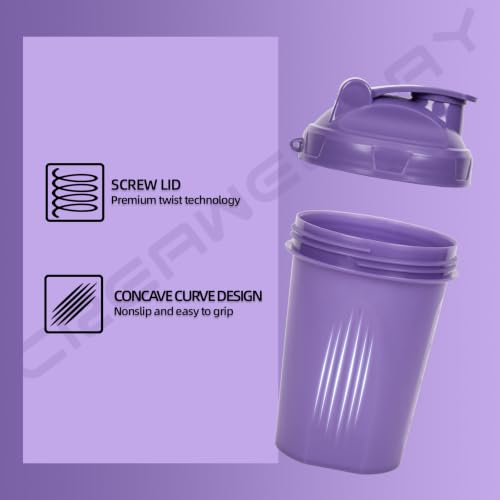 2 Pack Shaker Bottles for Protein Mixes, 17 oz Small Protein Shaker Bottle with Handle, Gym Shaker Cups with Blending Ball for Pre Workout, BPA-Free & Dishwasher Safe (Black, Purple) - color: Black,Purple