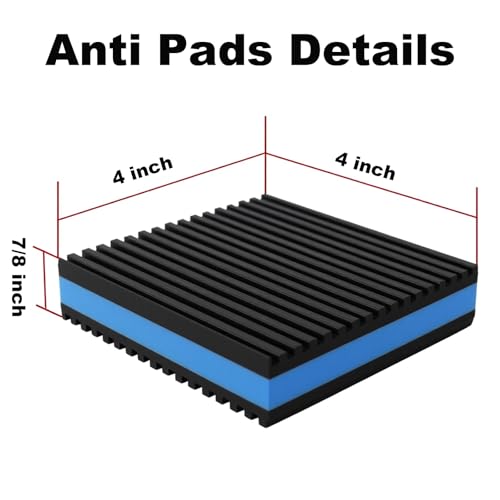 Heavy Duty Anti Vibration Pads - 3DSKY Mechanical Vibration Damping Pads 4"x 4" x 7/8" EVA Sound Isolation Mats for Air Conditioner, Compressors, HVAC, Washer Dryer, Treadmill (4 Pack)