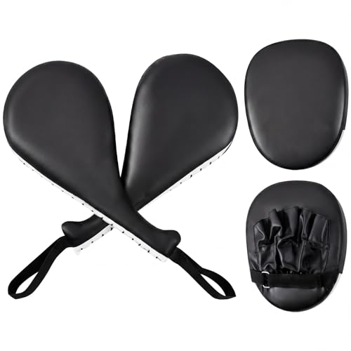 Poen 4 Pcs Taekwondo Kick Pads Set with Focus Mitts and Double Kick Paddle, Martial Arts Training Equipment for Kids Adults, Karate Kickboxing Punching and Kicking Practice Gear - color: Black