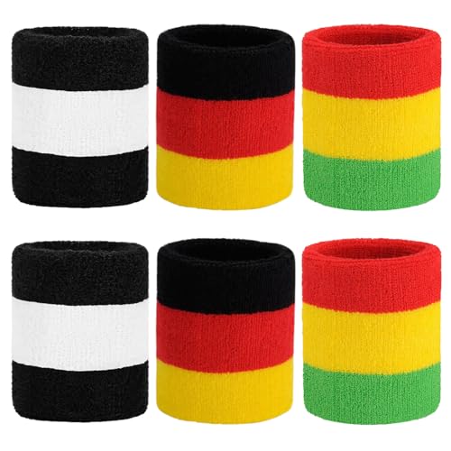 BEACE Sweatbands Sports Wristband for Men & Women - Moisture Wicking Athletic Cotton Terry Cloth Sweatband for Tennis, Basketball, Running, Gym, Working Out - color: BWB/RYG/BRY