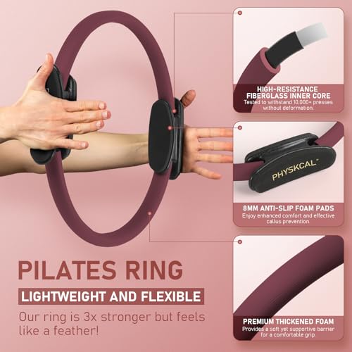 PhysKcal Pilates Kit, 15-Inch Pilates Ring with 1x Pilates Ball & 5X Bands | Aesthetic Home Pilates Equipment Set, Essential Kit for Beginners in Minimalist Style. Comes in Premium Packaging - color: Plum