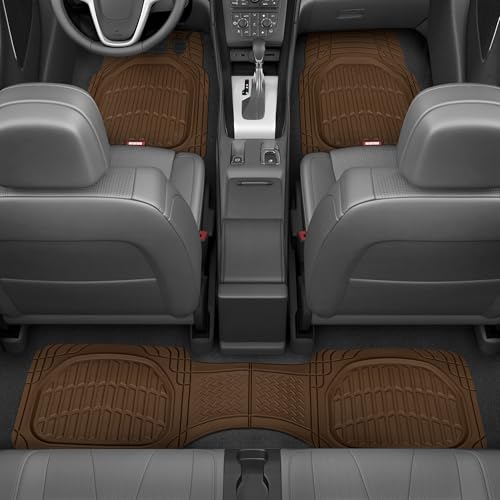Motor Trend FlexTough Deep Dish All-Weather Floor Mats, Waterproof Trim-To Fit Mats for Cars, Trucks, SUVs - Universal Automotive Floor Liners, Car Accessories, Brown - color: Brown, style: Full Set