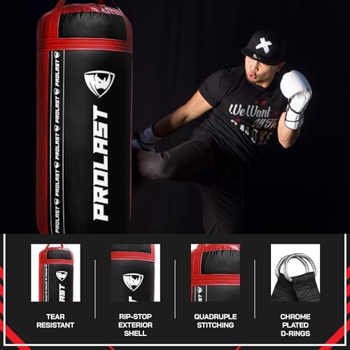 4Ft XL 135Lb Heavy Punching Kicking Bag for Adults, Boxing, MMA, Martial Arts, Muay Thai, Strength Training Equipment - color: Black / Red, size: Unfilled