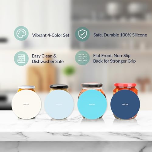 NIHOME Silicone Jar Opener – 6 Inch Large Anti-Slip Grip Pads, Premium 100% Food-Grade Silicone, Stylish Designer Colors, Multi-Purpose Heat-Resistant Mat & Coaster, Set of 4 (Ocean Gradient) - color: Ocean Gradient-4PCS, size: Round Shape