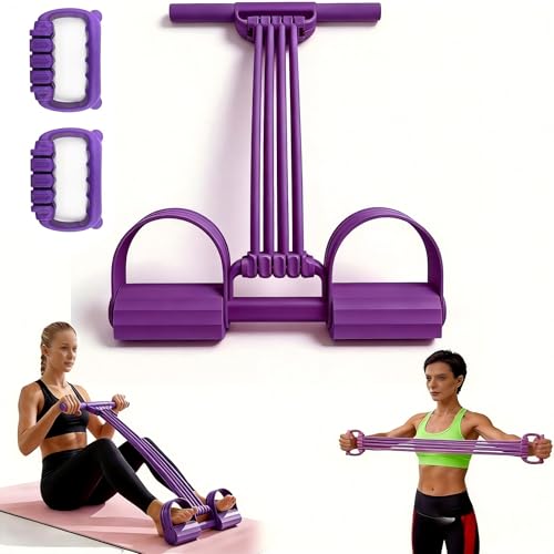 3 in 1 Adjustable Pedal Resistance Band, 8-Tube Natural Latex Tension Rope, Multifunctional Sit-Up Trainer for Full-Body Workout, Fat Loss & Muscle Shaping - color: Purple