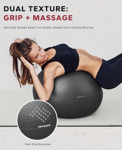 HAPBEAR Exercise Ball- Anti-Burst Slip-Resistant Yoga/Pilates Ball for Core Training & Posture Improvement, Home Gym/Rehab/Pregnancy Ball, Quick Pump & 3 Resistance Bands Included - color: Black, size: XL (27-30IN / 68-75cm)