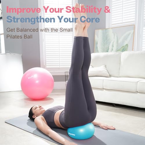 kisnbld Small Exercise Ball, 9 Inch Mini Pilates Ball, Anti Burst and Slip Resistant Mini Yoga Ball for Stability, Fitness, Physical Therapy, Stretching & Core Strength Workout at Home Gym & Office - color: 1Cerulean Blue