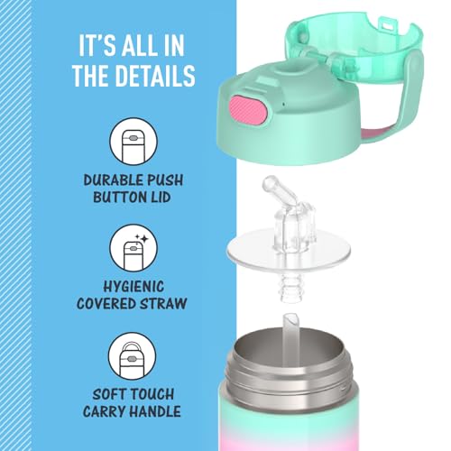 THERMOS FUNTAINER Water Bottle with Straw, 12oz, Mint Ombre | Kids Stainless Steel Insulated Water Bottle, Keeps Drinks Cold Longer for School & Play, BPA-Free - color: Mint Ombre, size: 12 Ounces