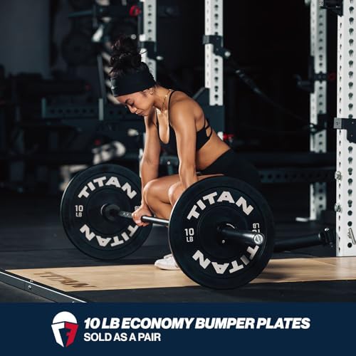 Titan Fitness Economy Series Black Olympic Bumper Plates, Durable Rubber Exterior with Steel Core, Weightlifting and Strength Training Weight Plate - size: 10 LB Pair