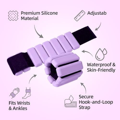 Wrist Ankle Weights for Women, Adjustable Silicone Wrist & Ankle Weights, Wearable Pilates Weighted Bracelet for Strength Training Walking Yoga Physical Therapy Home Workouts - color: Purple