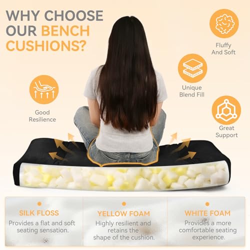 ROFIELTY Bench Cushion 42 Inch, Non-Slip Tufted Bench Cushion for Indoor Furniture for Bay Window, Entryway Bench, Piano Seat(Chenille-Black, 45x18x4) - color: Chenille-black, size: 45x18x4