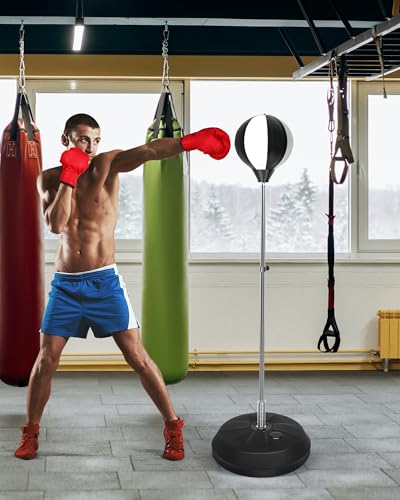 47-59IN Fitness Reflex Bag,Speed Ball Stand Punching Bag with Gloves, Boxing Bag for Adults and Teens, Great for Gifts MMA Training(Black White)