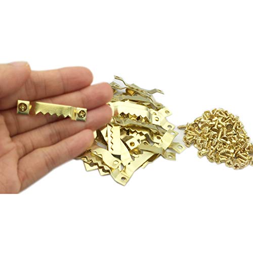 50 Pack Small Sawtooth Picture Hangers Steel Picture Hangers Picture Frames Hangers with Screws Picture Hang Solutions, for Hanging Clock Paintings Artwork Picture Frame Hook Photos(Gold) - color: Small Gold -50 Pack