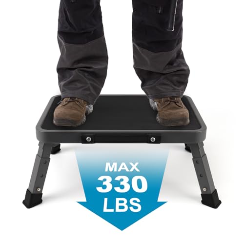 Valeo Folding Step Stool, Adjustable Step Stool with Non-Slip Platform, 330 Lbs Capacity, Step Ladder for Adults in Kitchen, Bathroom, RV, Camping, Office, Black - color: Black