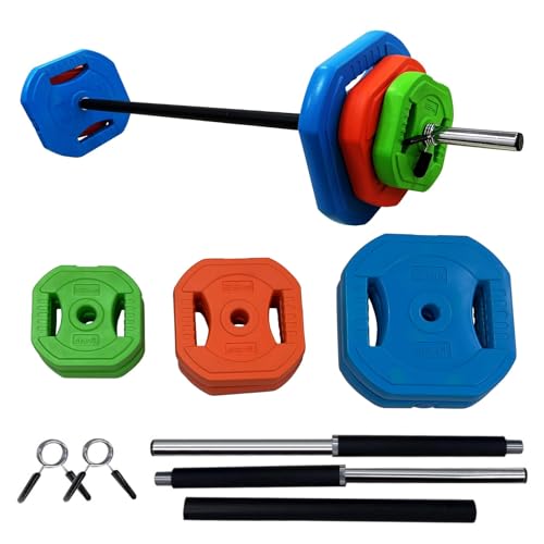 40Lb Adjustable Dumbbell Barbell Set with Cardio Pum, 6 Weight Plates & 3 51-Inch Bar Bars - Cardio Pump for Home Gym, Full Body Strength Training, Multi-Color Free Weights - color: Multi-color-Square-44 LB