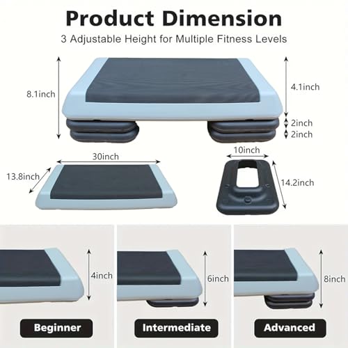 Adjustable Workout Aerobic Exercise Step Platform, Fitness & Exercise Step Platform with 2/4 Stackable Risers for Home Gym Cardio Training(Grey/Red) - color: Grey-4Risers