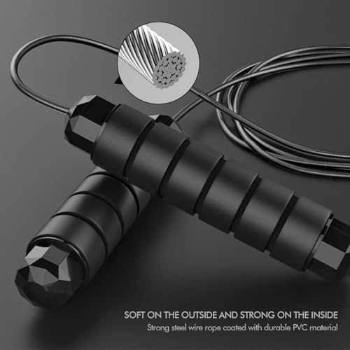 Jump Rope, Tangle-Free Rapid Speed Jumping Rope Cable with Ball Bearings for Women, Men, and Kids, Adjustable Steel Jump Rope with Foam Handles for Home Gym Exercise Fitness Workout Equipment & Slim Body - color: Black+Green