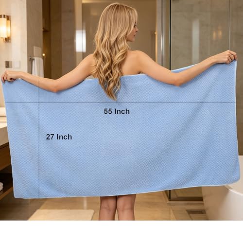 2 Pack Bath Towel Set, Waffle Bath Towel Set, Microfiber Super Soft Highly Absorbent, Sturdy Quick Drying Towels for Bathroom, Gym, Sports, Yoga (2 Piece 27" x 55", 2Blue) - color: Blue, size: 27 x 55 Inch