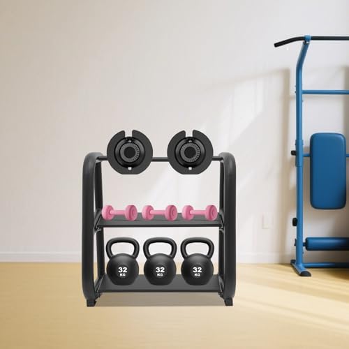 3-Tier Dumbbell Rack, 220.46LB Capacity Heavy-Duty Weight Plate Holder for Home Gym, Adjustable Barbell Rack with Sturdy Groove and Smooth Edge for Dumbbells, Kettlebells & Weight Plates (Rack Only)