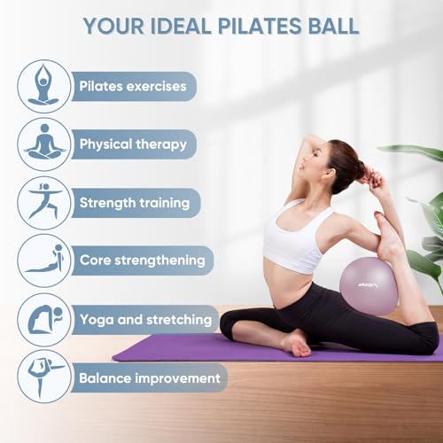 APEXUP 9 Inch Pilates Ball Small Exercise Ball for Yoga, Fitness, Balance, Core Workout, Physical Therapy - color: Mauve