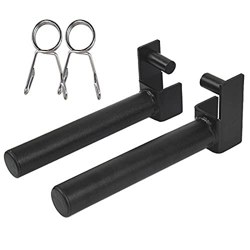 Balelinko Extended 9" Olympic Weight Plate Holder, Weight Plate Storage, Attachment for for 2"x2" Tube Power Cage with 1" Hole, 1 Pair, Bonus a Pair of 2" Spring Clip Collars Rings