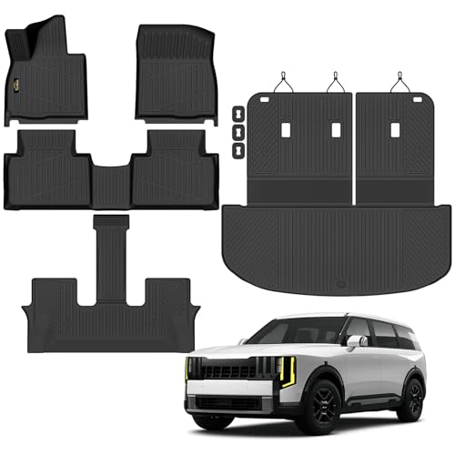 Floor Mats Custom for Kia Telluride 2027 Gas Only (Not for Hybrid) 7&8 Seater Trunk Mat with Backrest Mat All Weather TPE Full Set Liners Cargo Protector for Telluride 2027 Fuel Accessories, Black - size: For Kia Telluride 2027 Gas