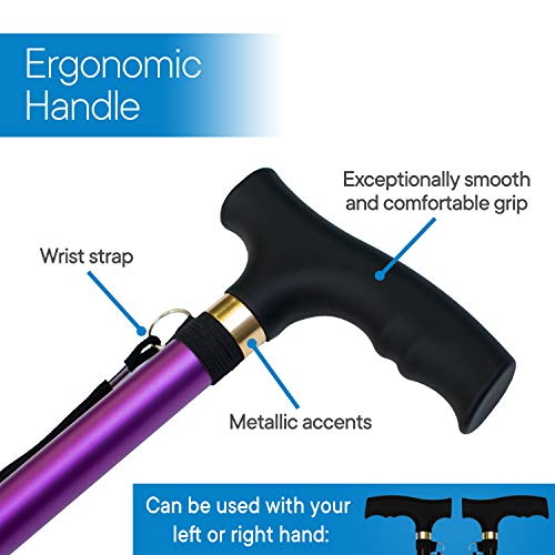 RMS Walking Cane - Adjustable Walking Stick - Lightweight Aluminum Offset Cane with Ergonomic Handle and Wrist Strap - Ideal Daily Living Aid for Limited Mobility - color: Lavender