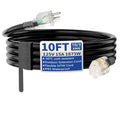 10ft Outdoor/Indoor Extension Cord with Lighted 10/3 Gauge Ultra 3 Prong Heavy Duty SJTW, Waterproof, Flexible Cold-Resistant,15A 125V 1875W, Black - size: 10FT